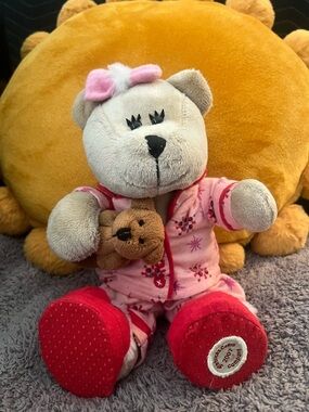 Starbucks Barista 2007 Christmas Teddy Bear in Pink Holiday Pajamas with Bow